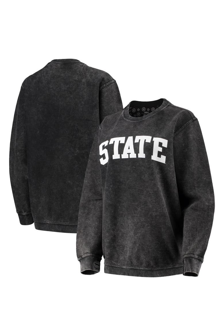 Women's Pressbox Black Michigan State Spartans Comfy Cord Vintage Wash Basic Arch Pullover Sweatshirt, Main, color, Black
