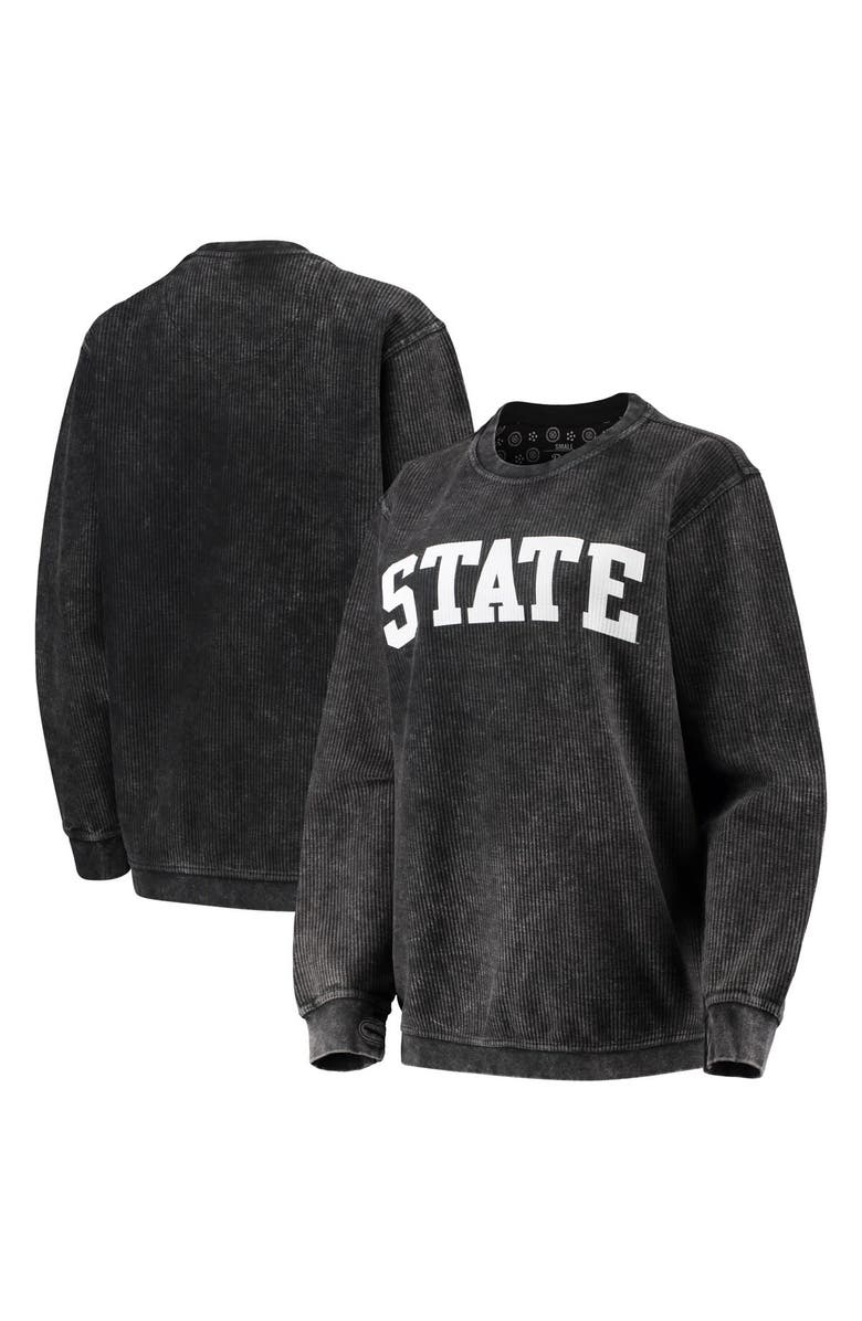 PRESSBOX Women's Pressbox Black Michigan State Spartans Comfy Cord Vintage Wash Basic Arch Pullover Sweatshirt, Main, color, Black