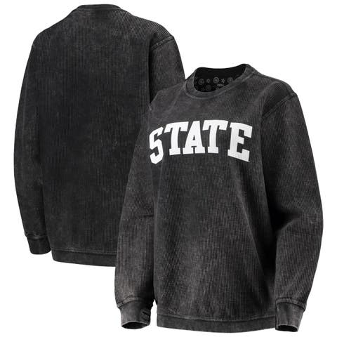 Women's Pressbox Black Michigan State Spartans Comfy Cord Vintage Wash Basic Arch Pullover Sweatshirt