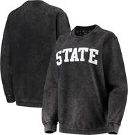 PRESSBOX Women's Pressbox Black Michigan State Spartans Comfy Cord Vintage Wash Basic Arch Pullover Sweatshirt