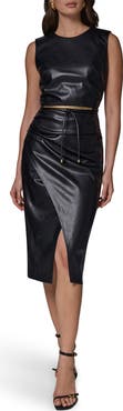 Donna Karan New York Faux Leather Belted Midi Dress