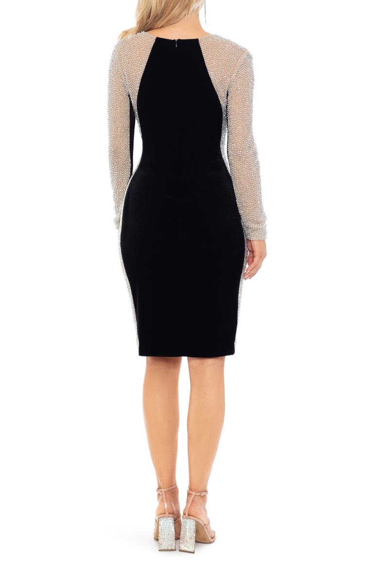 Caviar Beaded Long Sleeve Velvet Body-Con Dress, Alternate, color, BLACK/ SILVER