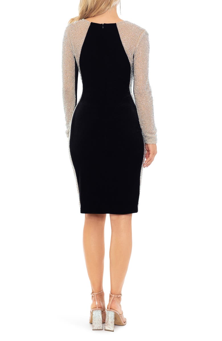 Xscape Evenings Caviar Beaded Long Sleeve Velvet Body-Con Dress, Alternate, color,