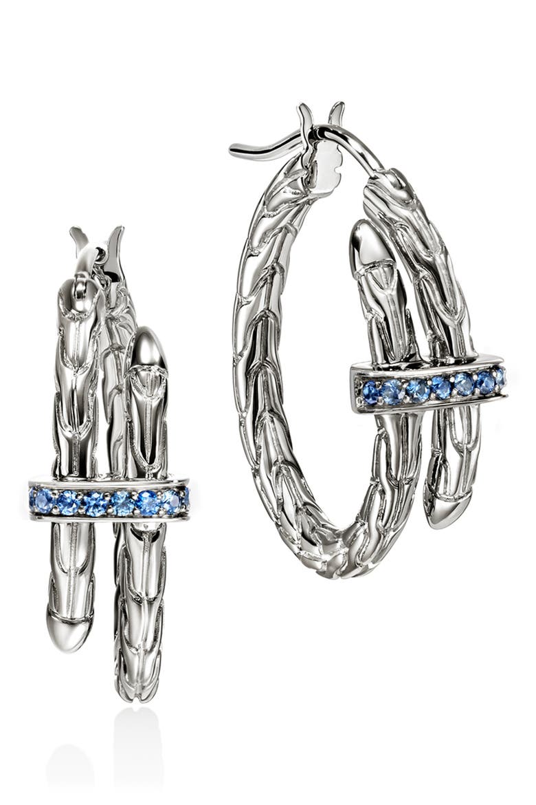 Spear Hoop Earrings, Sterling Silver, Sapphires, Main, color, SILVER/BLUE