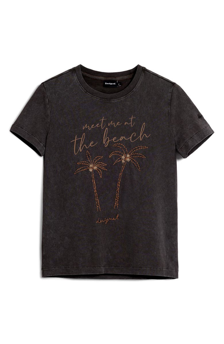 Desigual At the Beach Embroidered Cotton T-Shirt, Alternate, color, Black