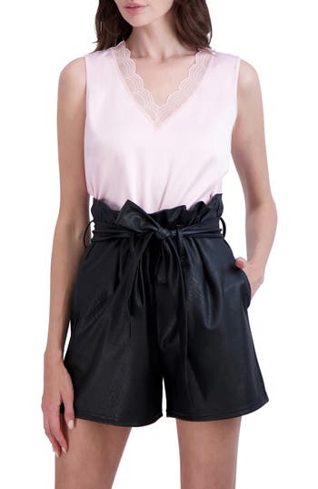 Ookie & Lala Lace Trim V-neck Satin Tank In Light Pink