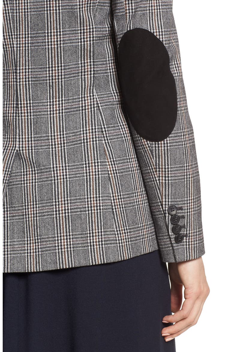 Elbow Patch Plaid Stretch Wool Jacket, Alternate, color, BLACK- BROWN GLEN PLAID