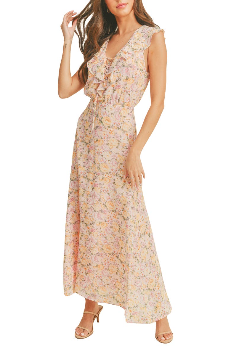 Lush Lace-Up Floral Print Maxi Dress, Main, color,