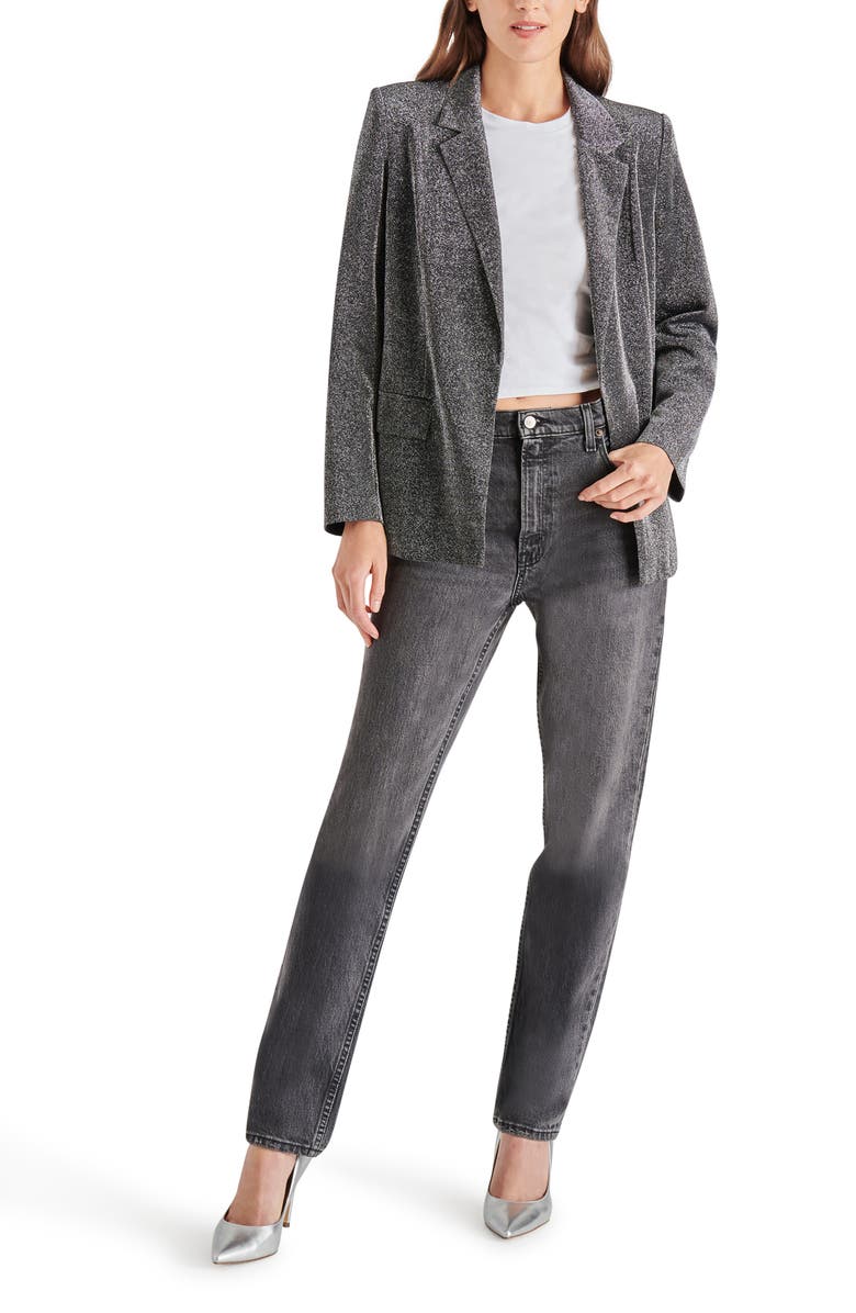 Steve Madden Payton Metallic Open Front Blazer, Alternate, color, Black