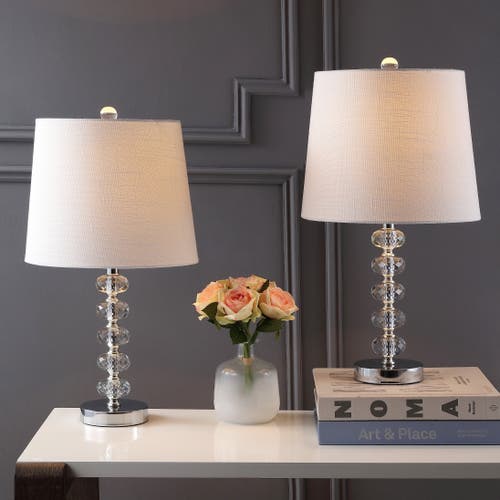 Jonathan Y Designs 22in Set Of 2 Kevin Glass & Metal Led Table Lamps In Clear/chrome