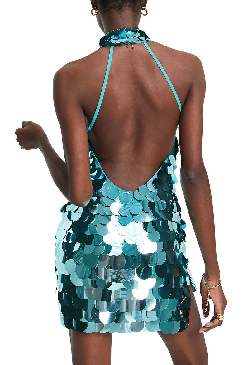Pailette Halter Neck Minidress, Alternate, color, MEDIUM BLUE