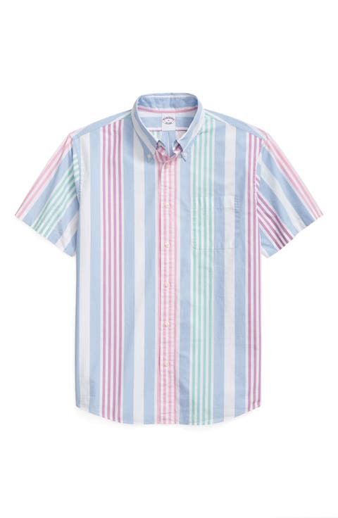 Friday Regular Fit Stripe Short Sleeve Cotton Poplin Button-Down Shirt