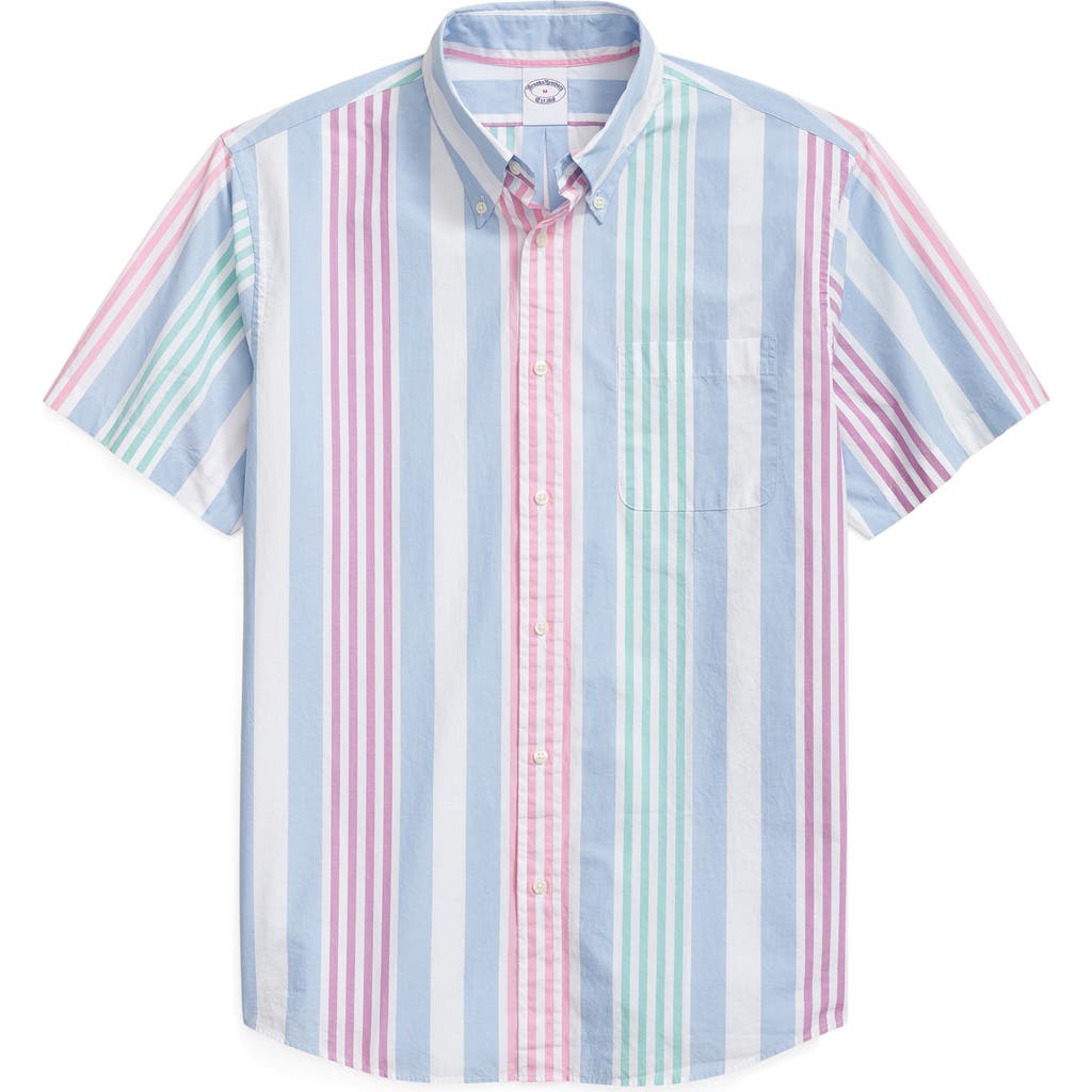 Brooks Brothers Friday Regular Fit Stripe Short Sleeve Cotton Poplin Button-down Shirt