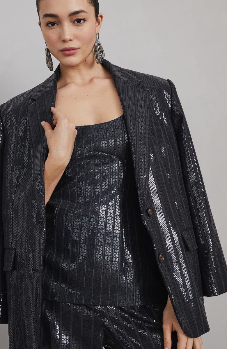 Brunello Cucinelli Comfort virgin wool chalk stripe blazer with dazzling embroidery, Alternate, color,