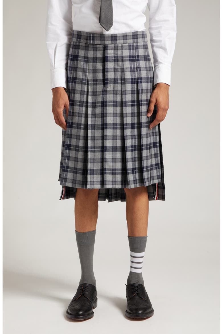 Tartan Plaid Drop Back Pleated Skirt, Main, color, MEDIUM GREY