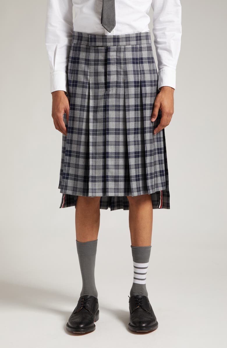 Thom Browne Tartan Plaid Drop Back Pleated Skirt, Main, color,