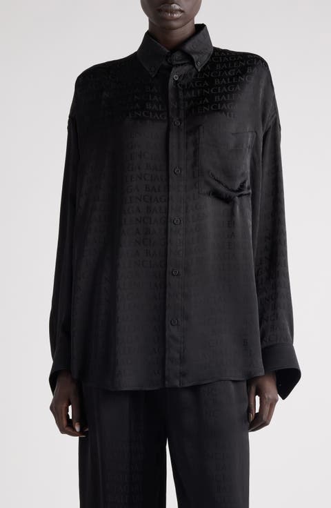 Cocoon Logo Jacquard Oversize Satin Button-Up Shirt
