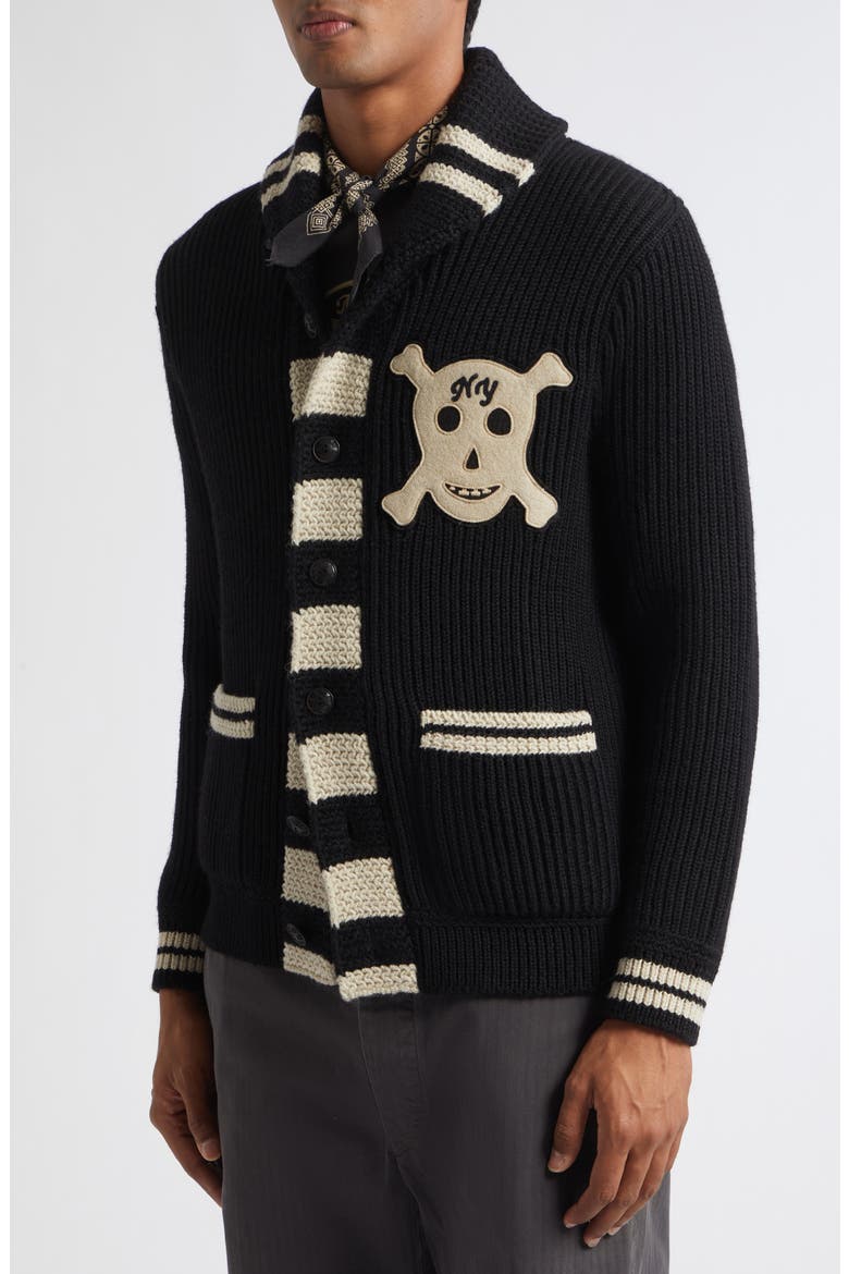 Wool Cardigan, Alternate, color, BLACK/ CREAM