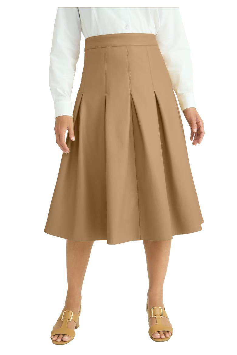 Faux Leather Pleated Midi Skirt, Main, color, SOFT CAMEL