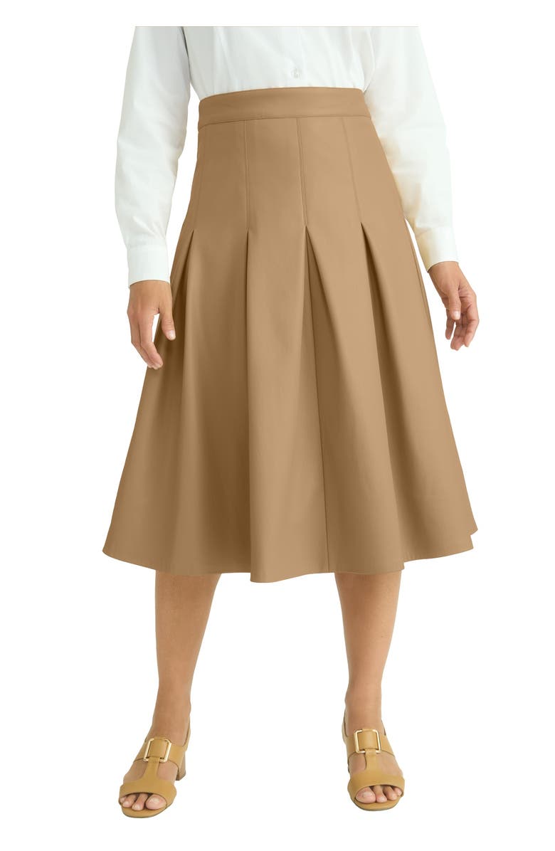 Jessica London Faux Leather Pleated Midi Skirt, Main, color, Soft Camel