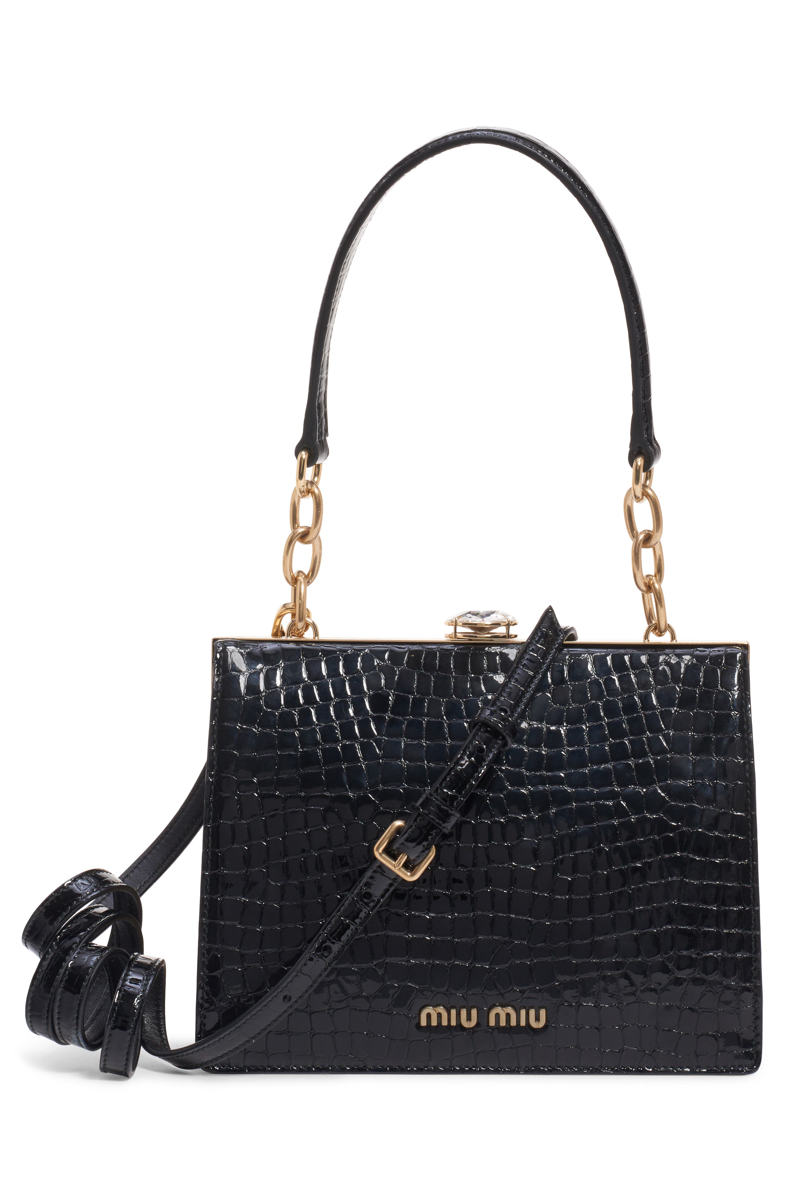 Miu Miu City Lady Croc Embossed Calfskin Leather Shoulder Bag, Alternate, color, 