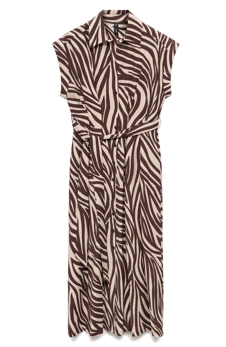 MANGO Print Tie Waist Shirtdress, Alternate, color, Chocolate