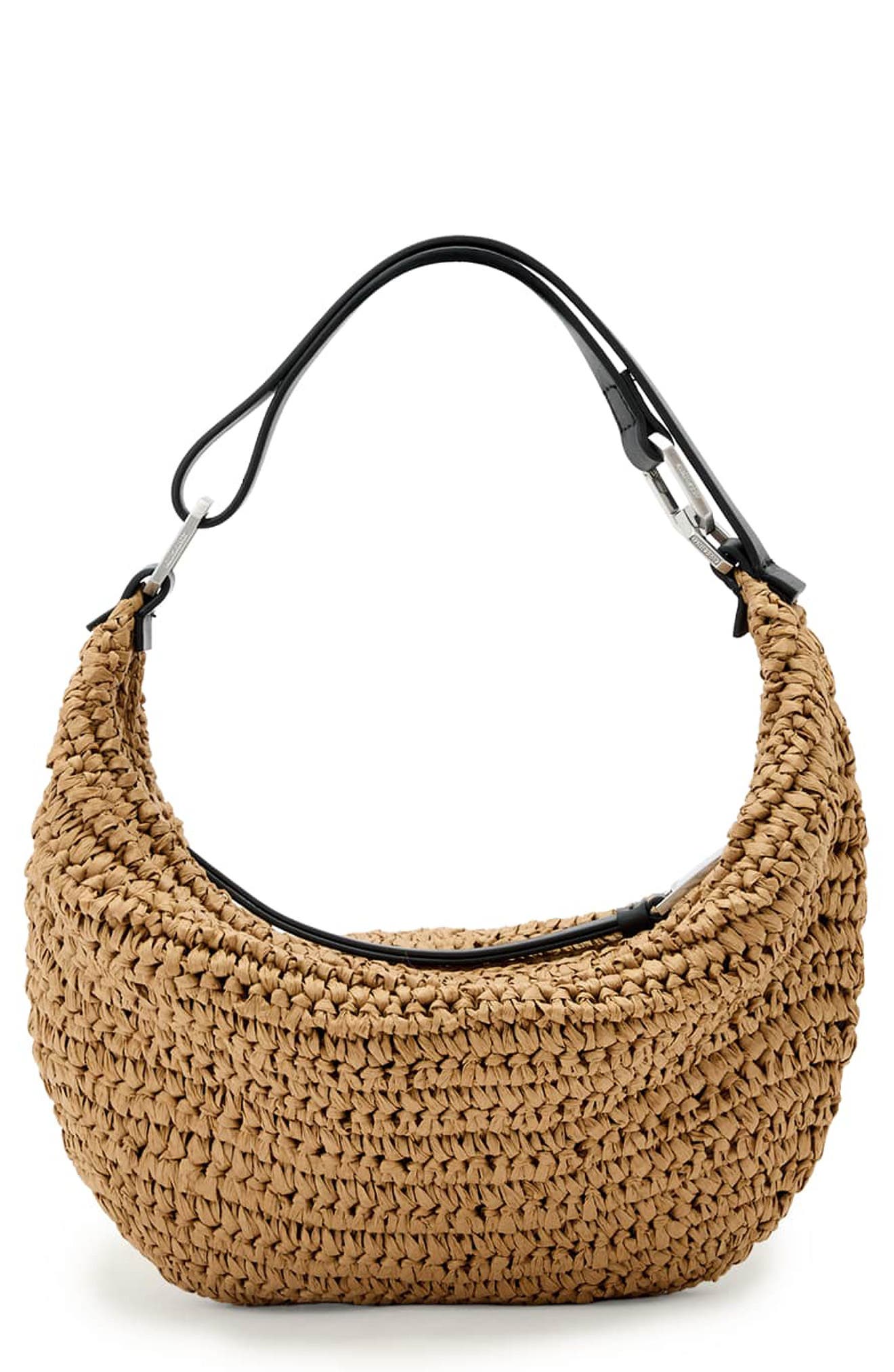 AllSaints Micro Luna Raffia Bag, Main, color, Biscuit Brown