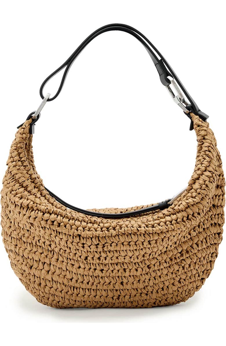 AllSaints Micro Luna Raffia Bag, Main, color, Biscuit Brown