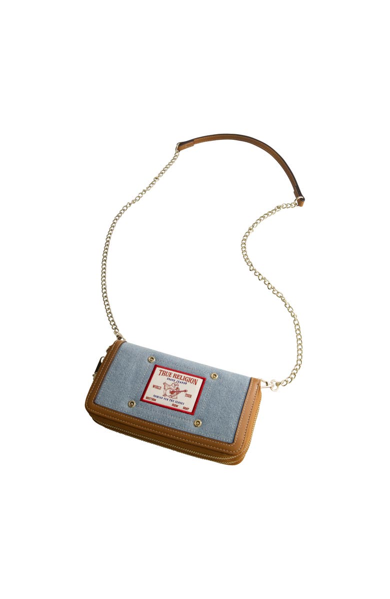 True Religion Buddha Patch Double Zip Chain Wallet, Alternate, color, Denim