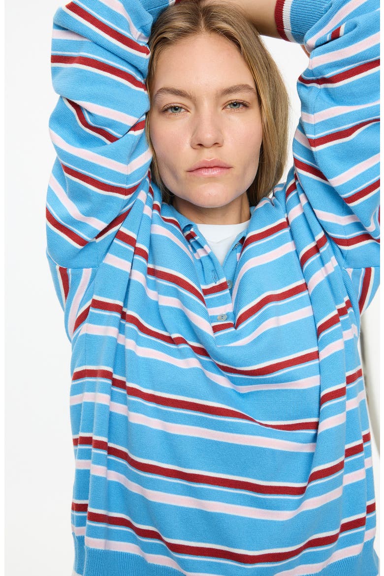 Alto Oversize Stripe Long Sleeve Polo, Alternate, color, AZURE/HENNA/CANDY FLOSS