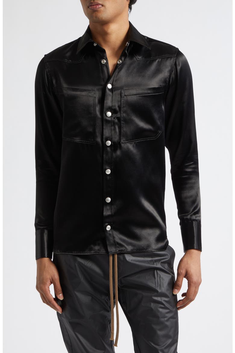 Greg Satin Western Shirt, Main, color, BLACK