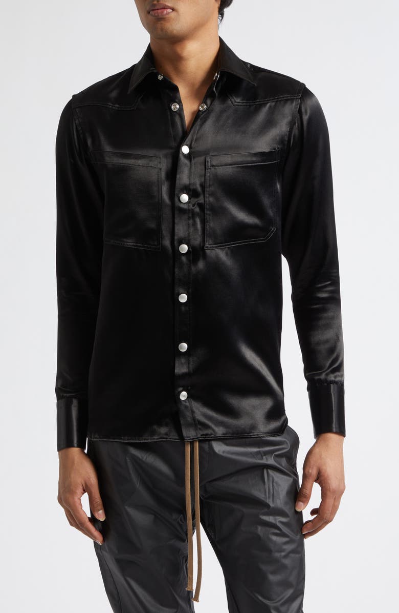 JKEEFER Greg Satin Western Shirt, Main, color, Black