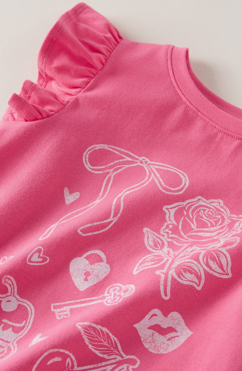 Tucker + Tate Kids' Flutter Sleeve Cotton Graphic T-Shirt, Alternate, color, Pink Fandango Love Icons