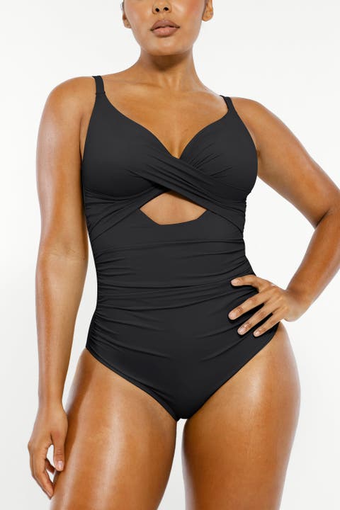 Smart Sculpt Ribbed Cutout-Front Shaping Swimsuit