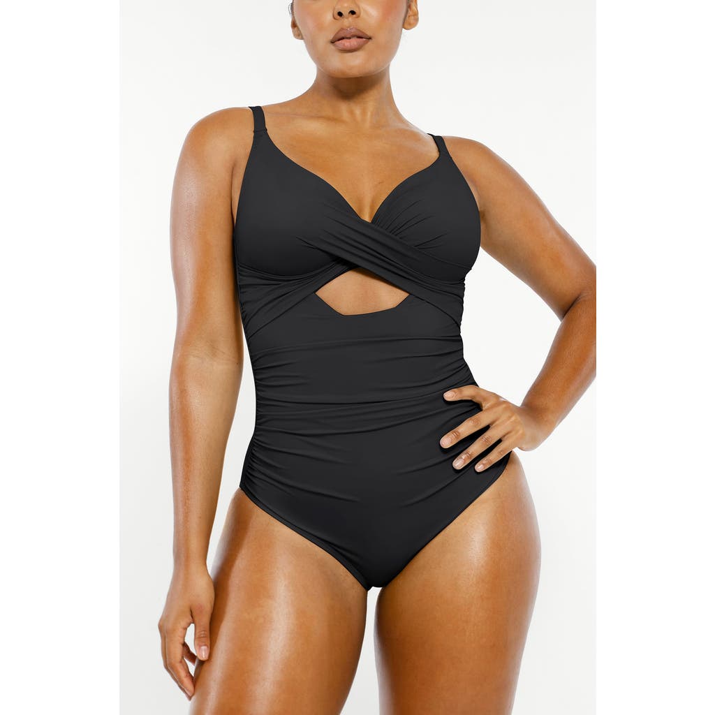 SHAPELLX SHAPELLX SMART SCULPT RIBBED CUTOUT-FRONT SHAPING SWIMSUIT