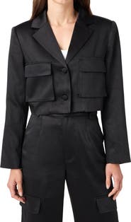 English Factory Crop Satin Blazer