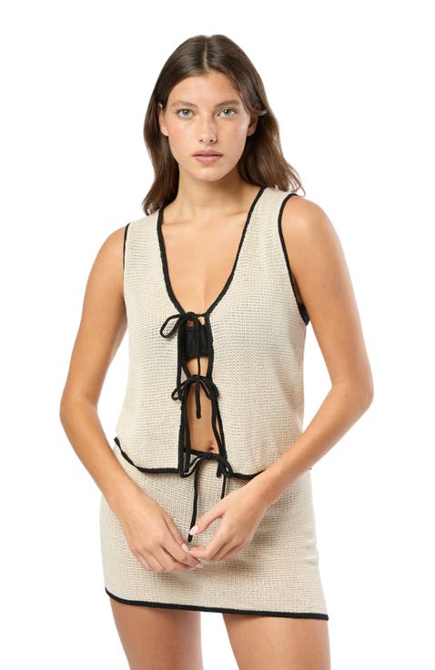 Linen Knit Tie Front Tank Top