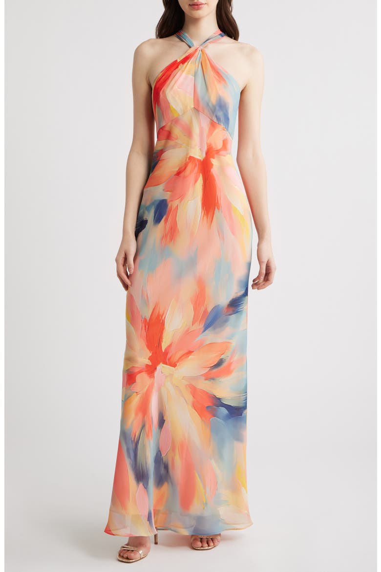Sleeveless Chiffon Dress, Main, color, CORAL MULTI