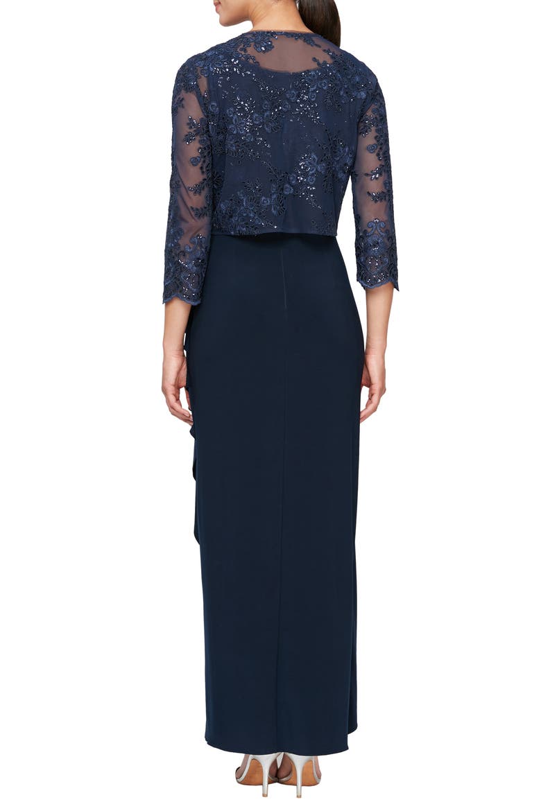 Embroidered Empire Gown with Jacket, Alternate, color, NAVY