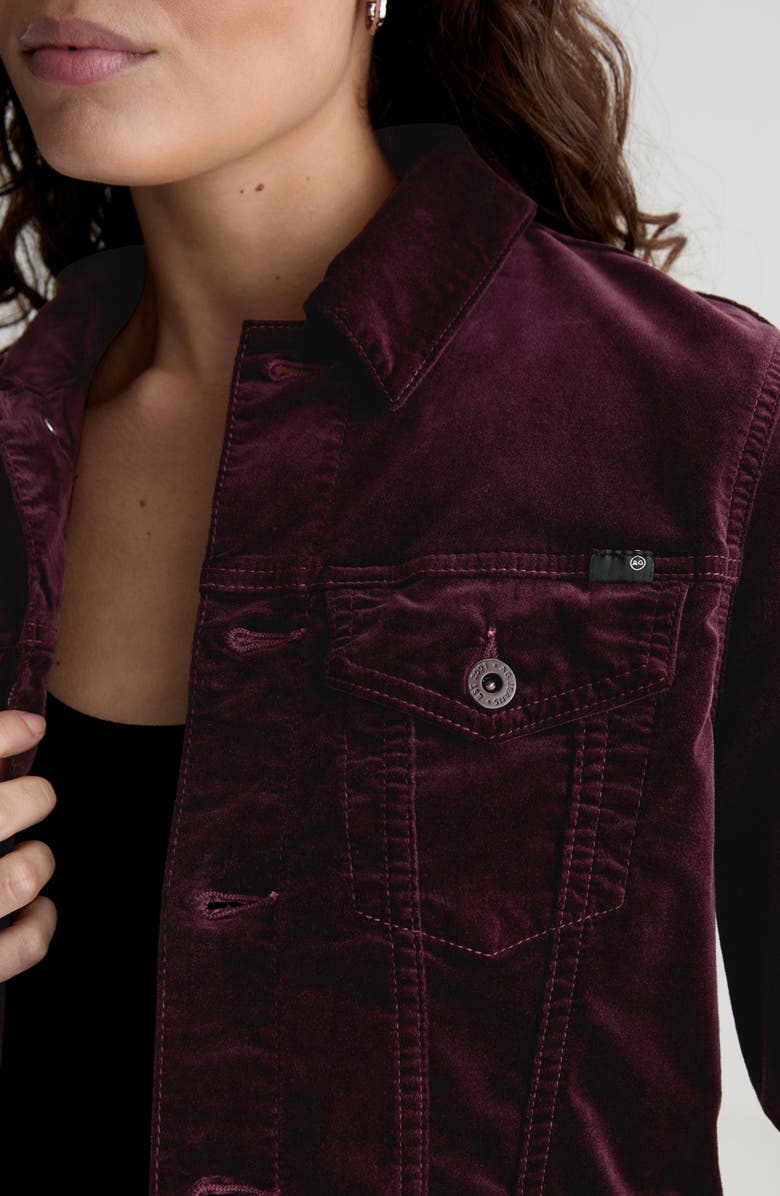 AG Isa Crop Velvet Trucker Jacket, Alternate, color, Winery