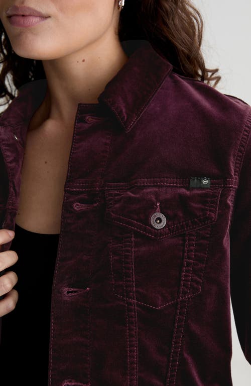 Ag Isa Crop Velvet Trucker Jacket In Burgundy