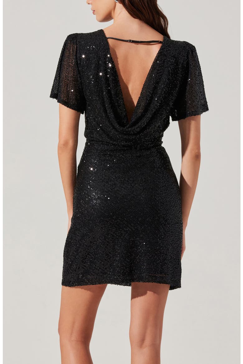 Sequin Flutter Sleeve Minidress, Alternate, color, BLACK