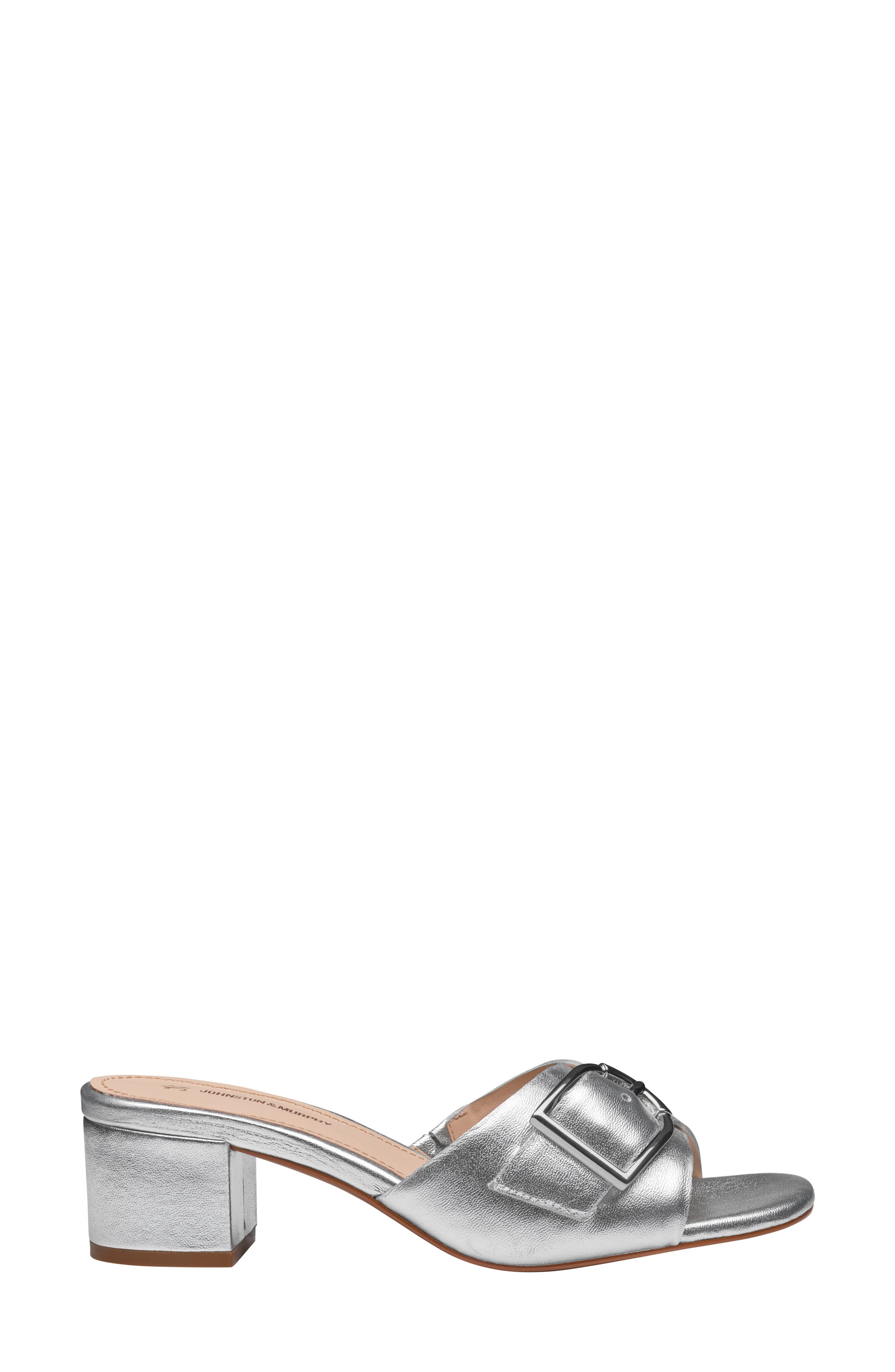 Johnston & Murphy Edith Buckle Slide Sandal, Alternate, color, Silver Metallic Sheepskin