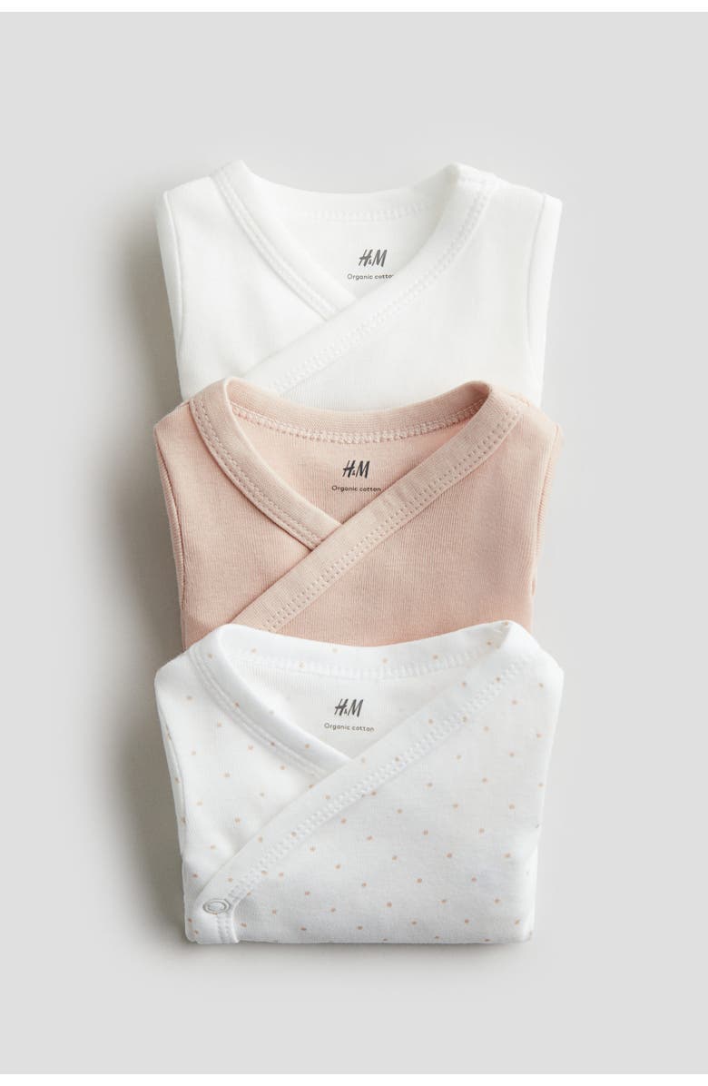 H&M 3-pack wrapover bodysuits, Alternate, color, Dusty Pink/Dotted