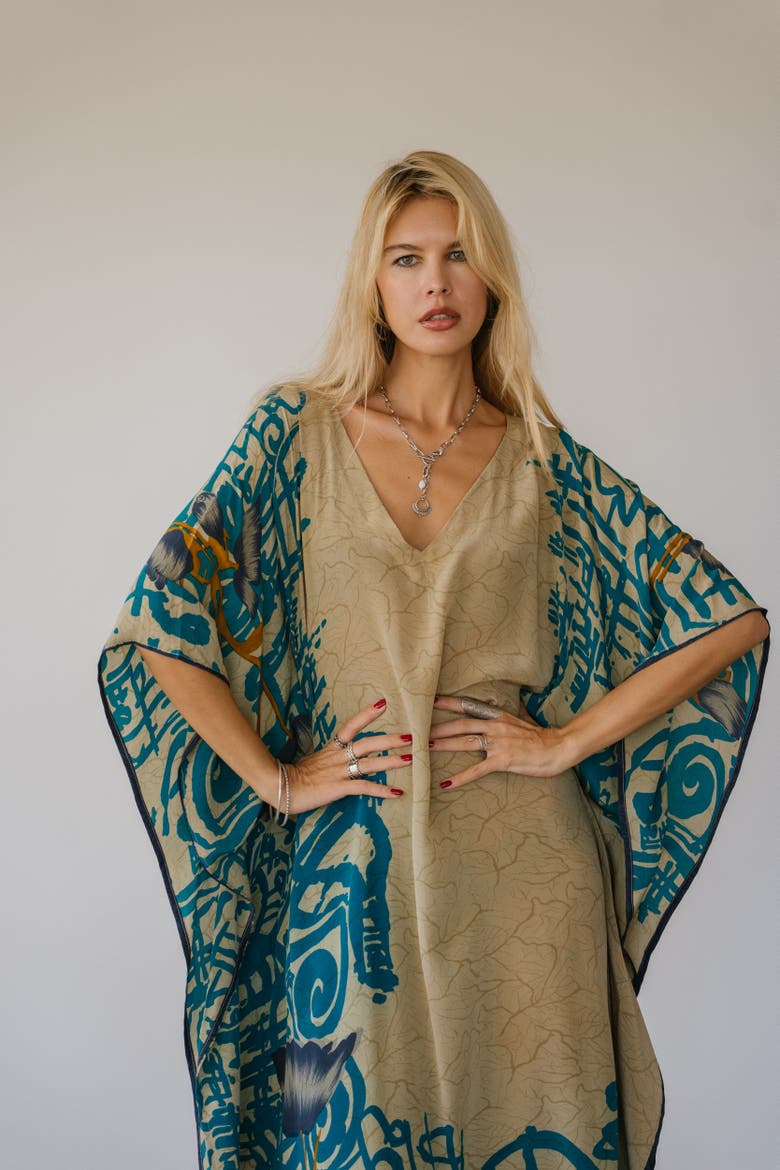 Long Caftan Dolo, Alternate, color, Blue-Green