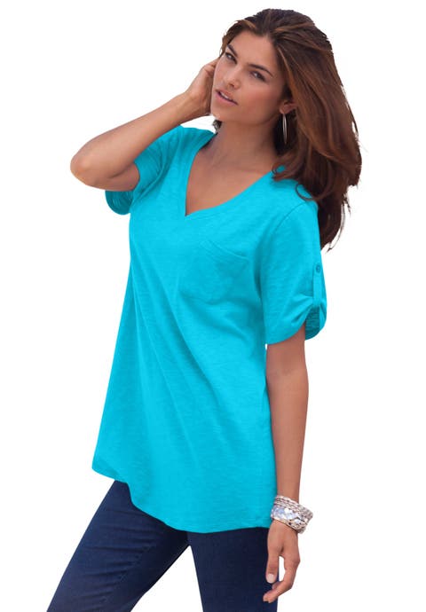 Plus Size Slub V-Neck Boyfriend Tunic Top (Plus)