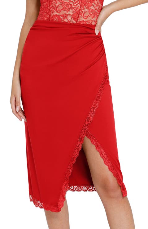 Shapewear Slimming Lace Trim Midi Wrap Skirt