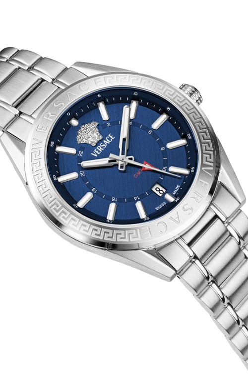 Versace V-code Gmt Watch, 42mm In Silver