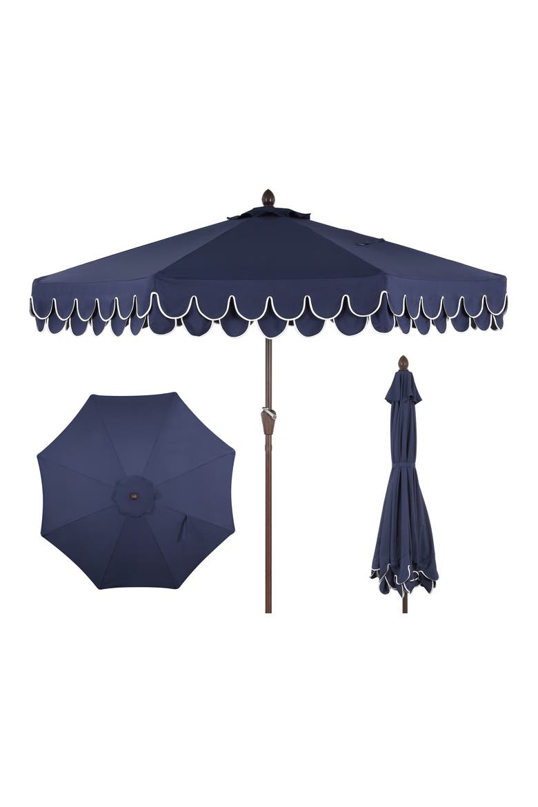 Tracy Coastal Octagon Aluminum Outdoor Market Patio Umbrella with Scalloped Edge, Crank Lift, Tilt and UV Resistant Canopy, Main, color, Navy