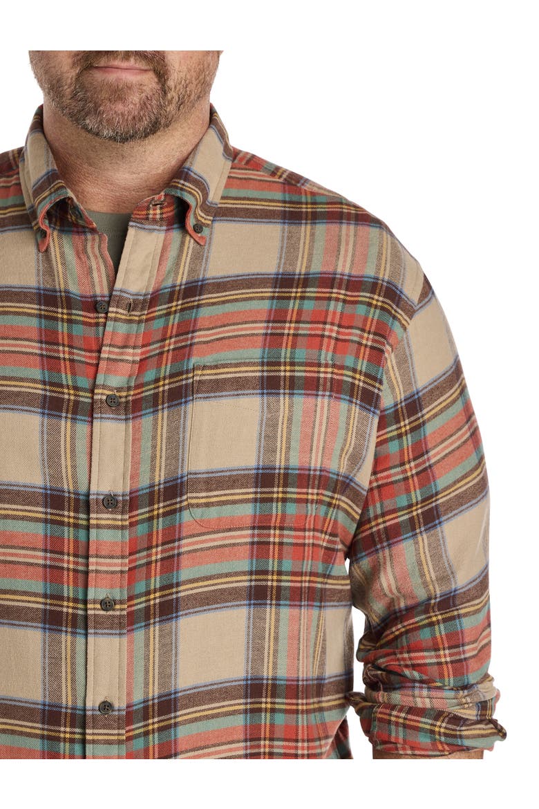 Big & Tall Large Plaid Flannel Sport Shirt, Alternate, color, BROWN MULTI